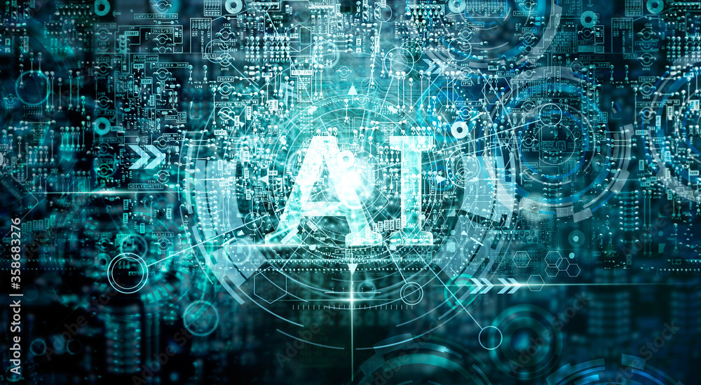 Poster Background of Artificial Intelligence (AI) for technology, innovation and networking.