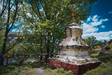 The abandoned and shabby Tibetan pagoda on Xinduqiao mountain in Western Sichuan, China