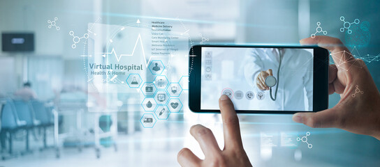 Doctor online, Virtual Hospital At Home, Online medical communication with patient on virtual...