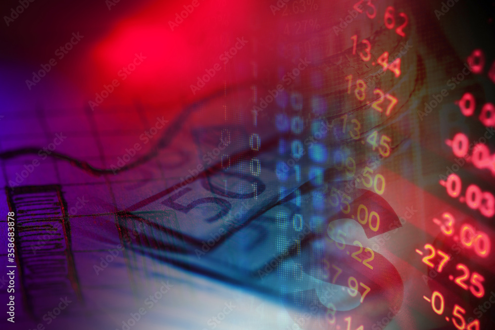 Poster financial data on a monitor. finance data concept. macro image.