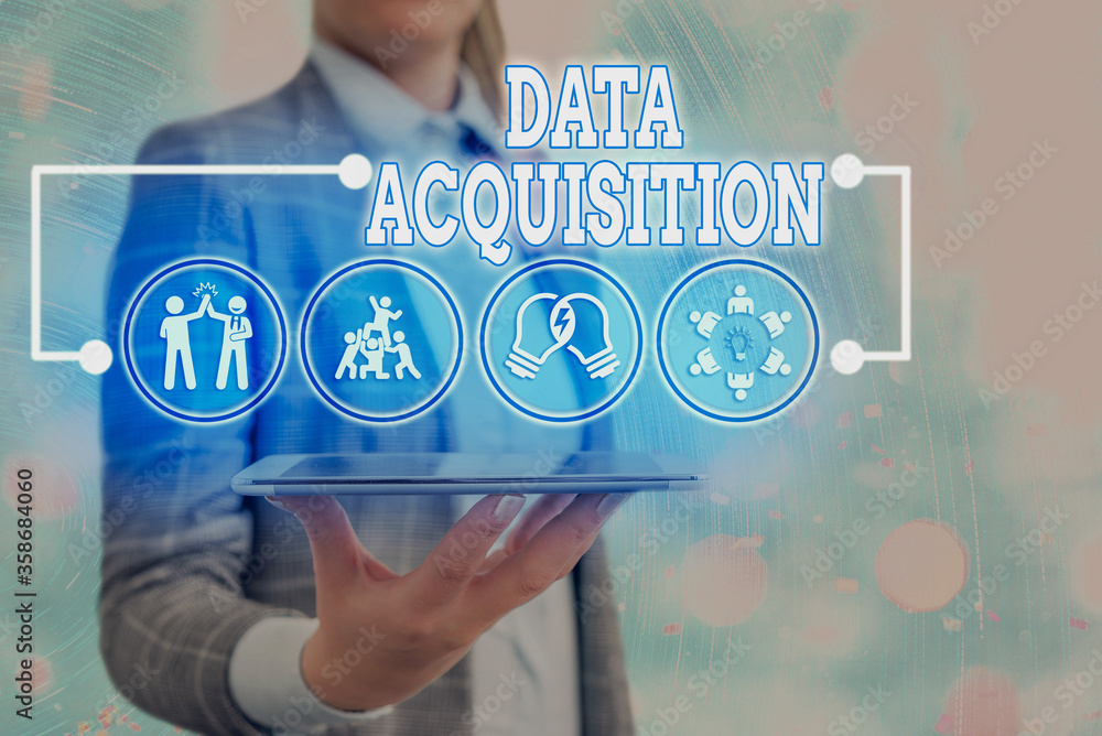 Aufkleber text sign showing data acquisition. business photo text way to obtain statistics that can be maneuve