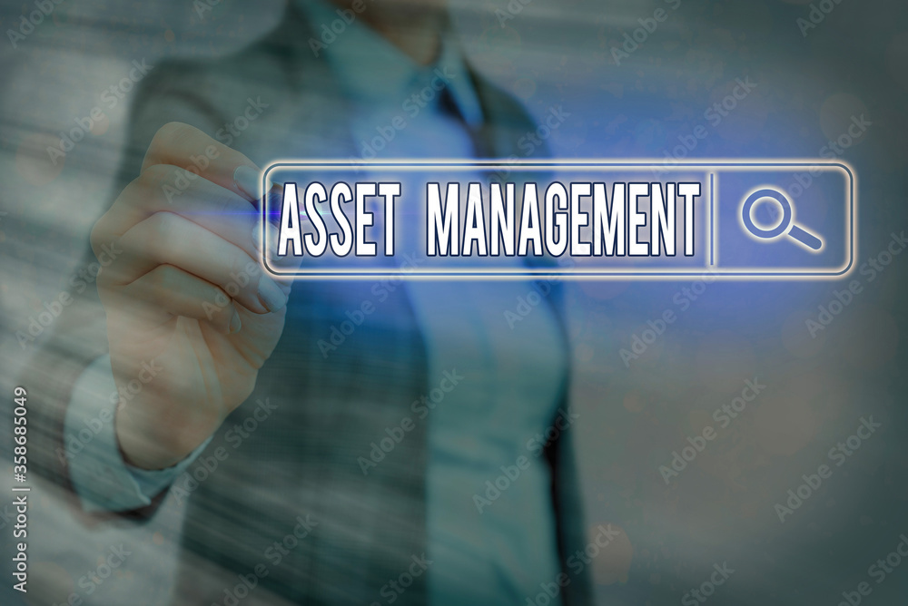 Poster writing note showing asset management. business concept for precise handling of resources for future