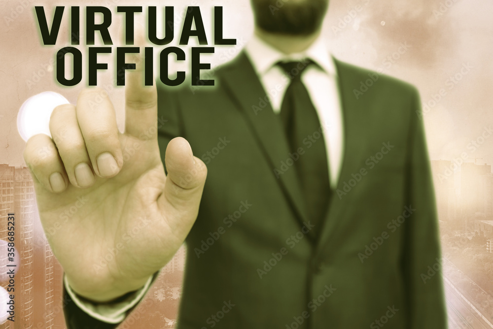 Poster writing note showing virtual office. business concept for operational domain of any business or orga