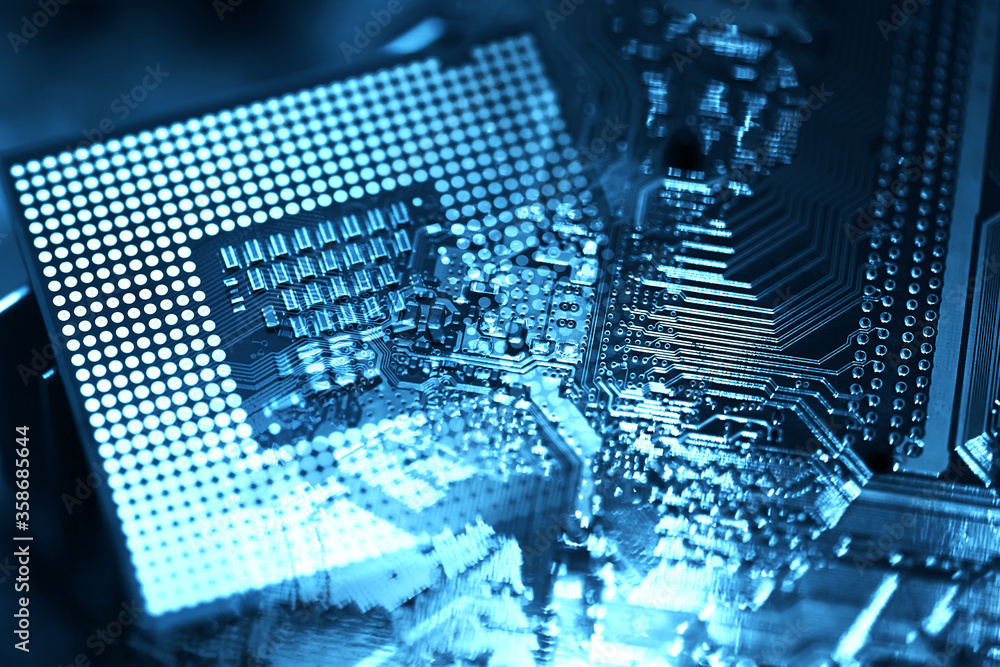 Poster CPU socket chip. Technology concept.