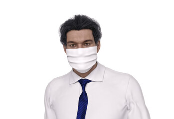 3D Render : The portrait of a man wearing a face mask for protection to prevent getting virus epidemic or air pollution into Respiratory system
