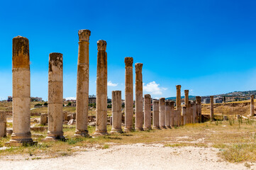 It's Columns near the Artemis Temple, Ancient Roman city of Gerasa of Antiquity , modern Jerash, Jordan