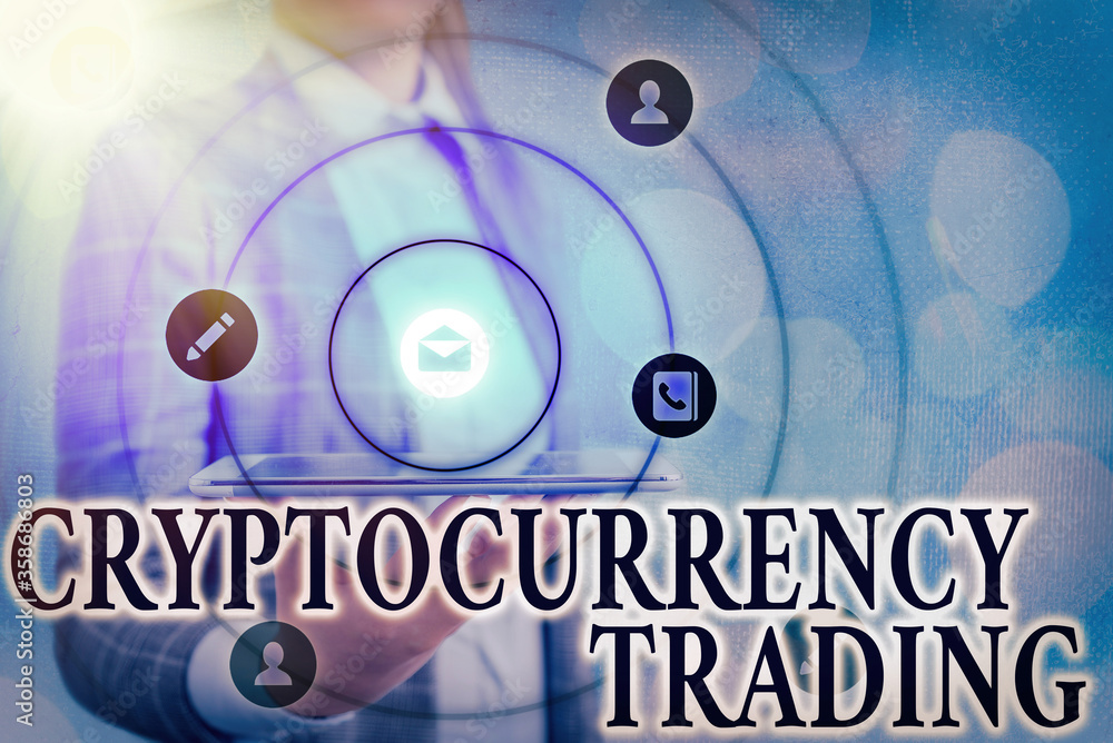 Aufkleber text sign showing cryptocurrency trading. business photo showcasing act speculating on price movemen