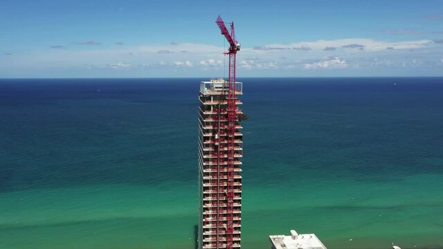 Drone video 2000 Ocean Hallandale construction site with crane