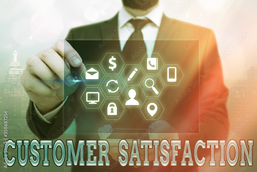 Poster word writing text customer satisfaction. business photo showcasing number of users whose experience 