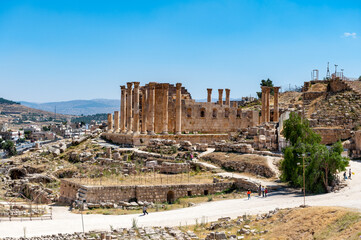 Fototapeta na wymiar It's Zeus Temple, Ancient Roman city of Gerasa of Antiquity , modern Jerash, Jordan