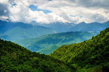 Panorama of mountains and clouds