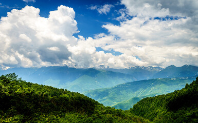 Panorama of mountains and clouds