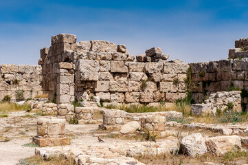 Fototapeta na wymiar It's Ruins of the Amman Citadel complex (Jabal al-Qal'a), a national historic site at the center of downtown Amman, Jordan.