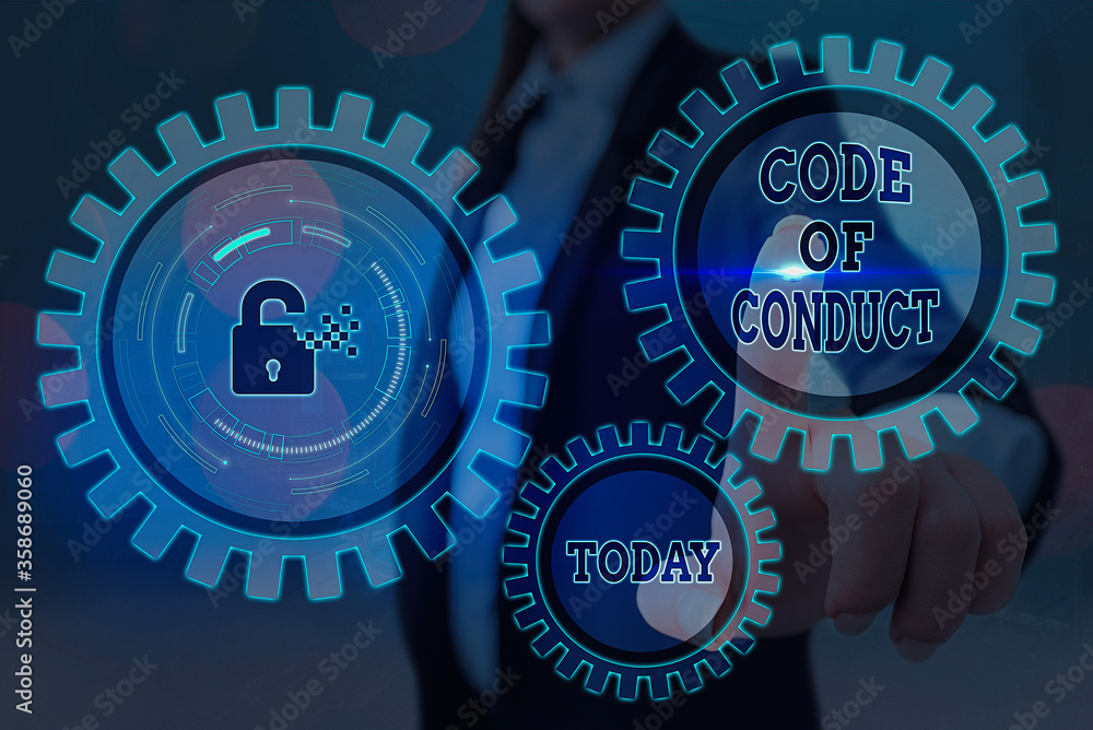 Poster conceptual hand writing showing code of conduct. concept meaning set of principles are ethics, respe