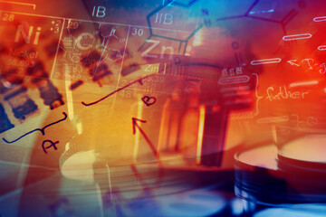 Chemistry science formula and microscope. Science symbol.
