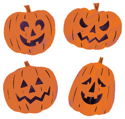 ジャックオーランタン おばけかぼちゃ かぼちゃ ４つ　イラスト