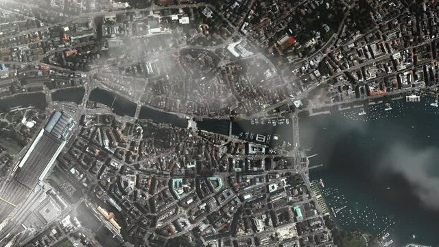 Downtown Z&uuml;rich, Switzerland, from Space. Elements of this video furnished by NASA. 