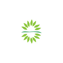 Eco sign with leaves concept vector. Ecology logo. Green logo. Eco logo. Ecology concept. Tree icon. Recycle logo. Natural and organic food icon. Eco friendly icon.