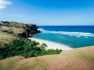 Beautiful view of surrounding beaches from Merese Hill viewpoint in Lombok Island, Indonesia