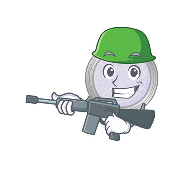 A cartoon picture of Army glitter eyeshadow holding machine gun