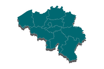 Fototapeta na wymiar Highly detailed three dimensional map of Belgium with regions border.