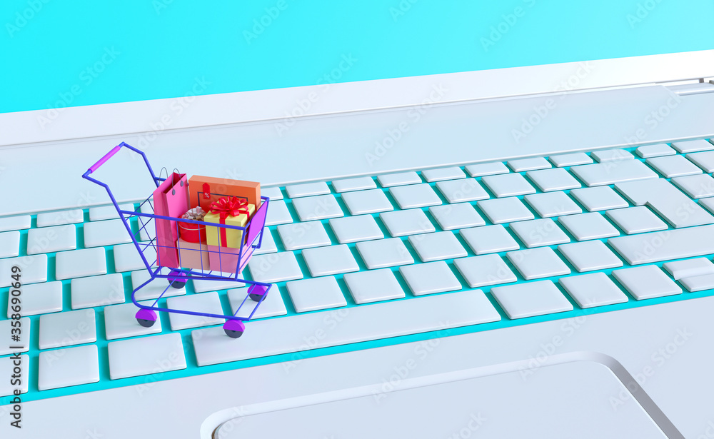Poster shopping on-line. online store on website or mobile application. 3d rendering background. digital ma