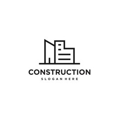 construction logo design illustration, line art, line, building, modern, real estate, architecture