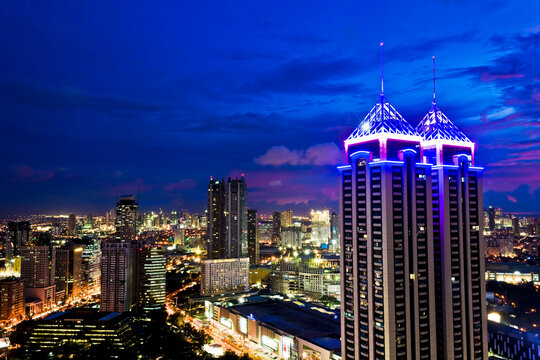 Pasig, Metro Manila - June 2017: Ortigas Skyline at Night. One of the major CBDs of Metro Manila