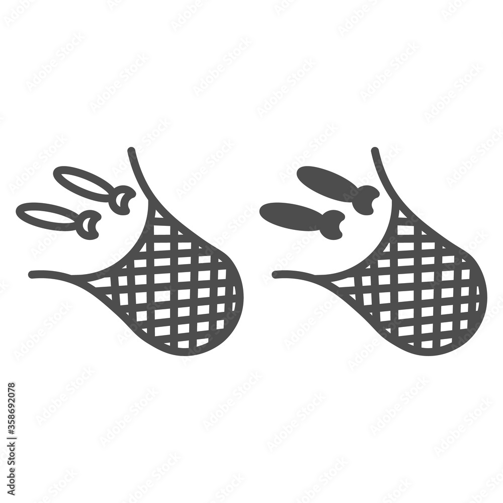 Poster net with fish line and solid icon, fishing concept, fishnet sign on white background, fishing net ic