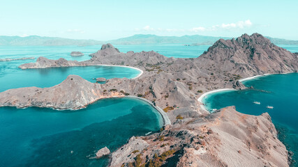 Landscape view from the top of Padar Island in Komodo National Park, Labuan Bajo, Flores, Indonesia