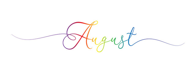 august letter calligraphy banner colorful gradient - obrazy, fototapety, plakaty