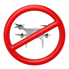 Prohibition flights drone on white background. Isolated 3D illustration