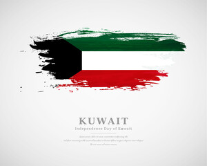 Happy independence day of Kuwait with artistic watercolor country flag background