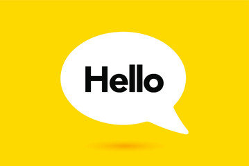 Hi, Hello. Banner, speech bubble, poster and sticker concept with text. White bubble message on bright yellow background. Vector Illustration