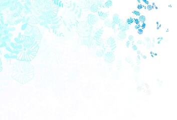 Light BLUE vector doodle template with leaves, flowers.