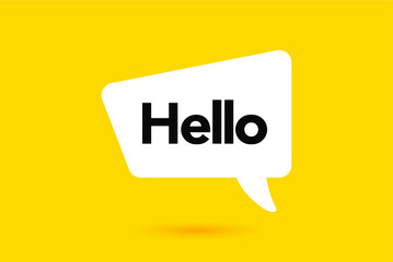 Hi, Hello. Banner, speech bubble, poster and sticker concept with text. White bubble message on bright yellow background. Vector Illustration