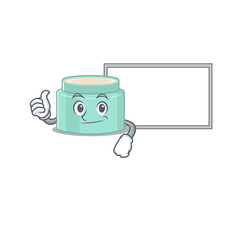 Lipbalm cartoon design with Thumbs up finger bring a white board