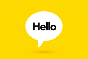 Hi, Hello. Banner, speech bubble, poster and sticker concept with text. White bubble message on bright yellow background. Vector Illustration