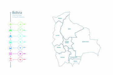 bolivia map. detailed south america country map vector. 