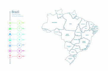 Fototapeta na wymiar brazil map. detailed south america country map vector. 