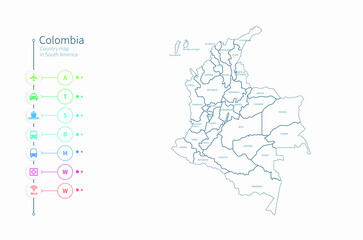 colombia map. detailed south america country map vector. 