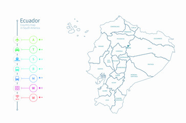 ecuador map. detailed south america country map vector. 