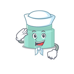 Smiley sailor cartoon character of lipbalm wearing white hat and tie