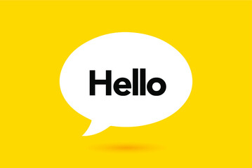 Hi, Hello. Banner, speech bubble, poster and sticker concept with text. White bubble message on bright yellow background. Vector Illustration