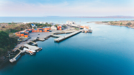 Fototapeta na wymiar Aerial view of marine infrastructure in Badas Harbour, Sumbawa, Indonesia.