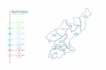 north korea map. asia country map vector.