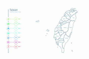 taiwan map. asia country map vector.