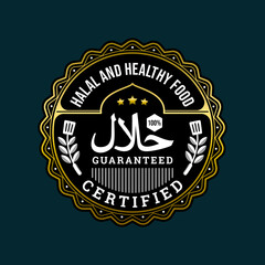 Fototapeta premium HALAL AND HEALTHY FOOD CERTIFIED BADGE LOGO VECTOR