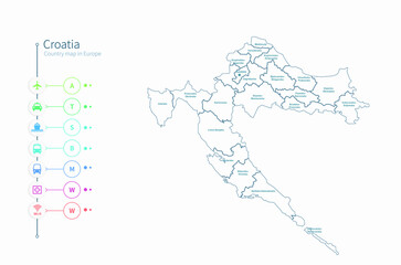 croatia map. detailed europe country map vector. 