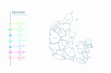 denmark map. detailed europe country map vector. 